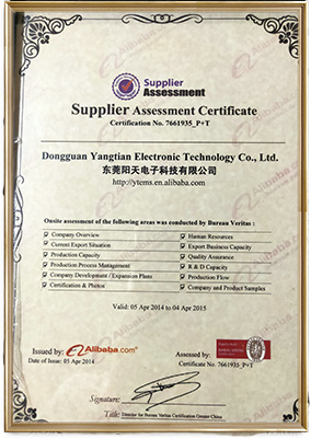 Supplier Assessment Certificate